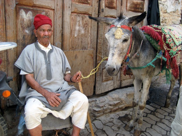 Man-and-donkey-Fes-medina-Morocco