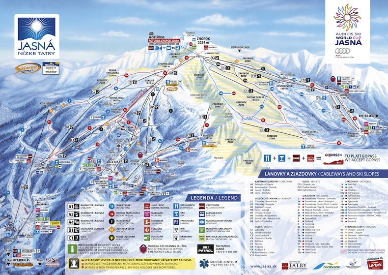 карта лыжных трасс в Ясна