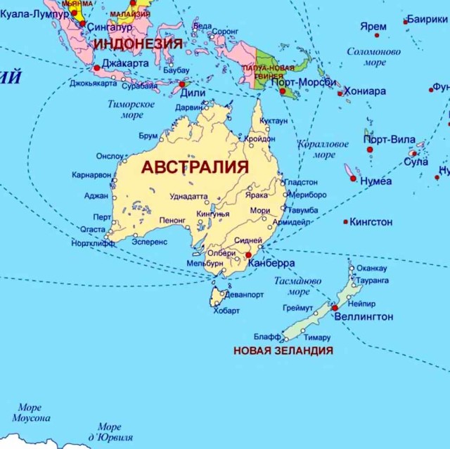Австралия и Океания на карте