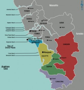 Карта Южного Гоа, Южный Гоа, картв, талука, деление, округа